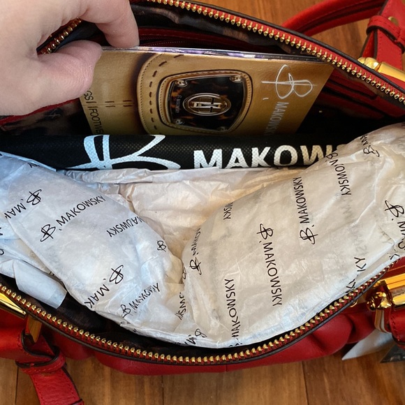 NWT B. Makowsky Red Leather Satchel - Picture 3 of 6